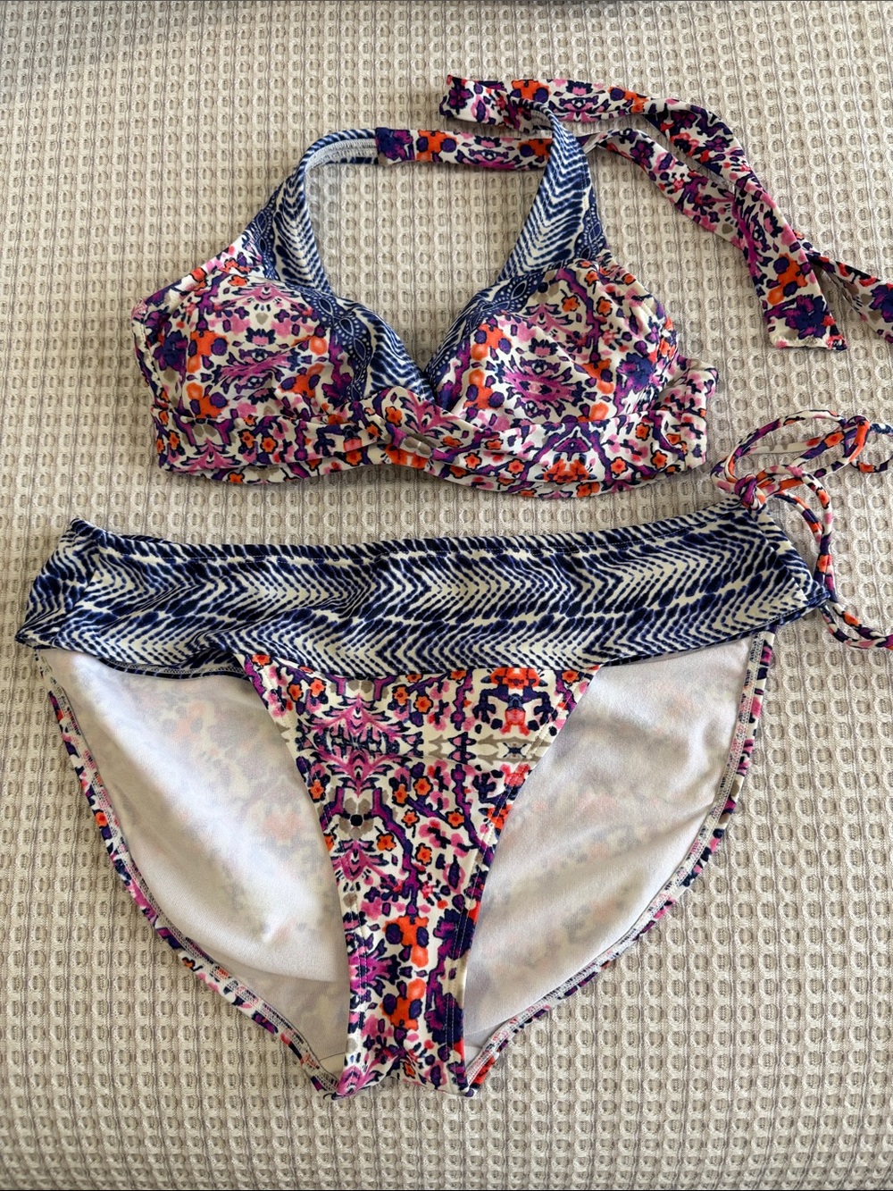 Athleta Floral Multicolor & Navy Halter Bikini Set